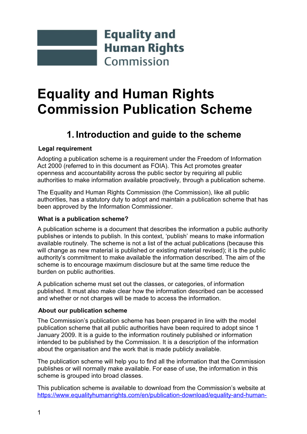 Equality and Human Rights Commission Publication Scheme
