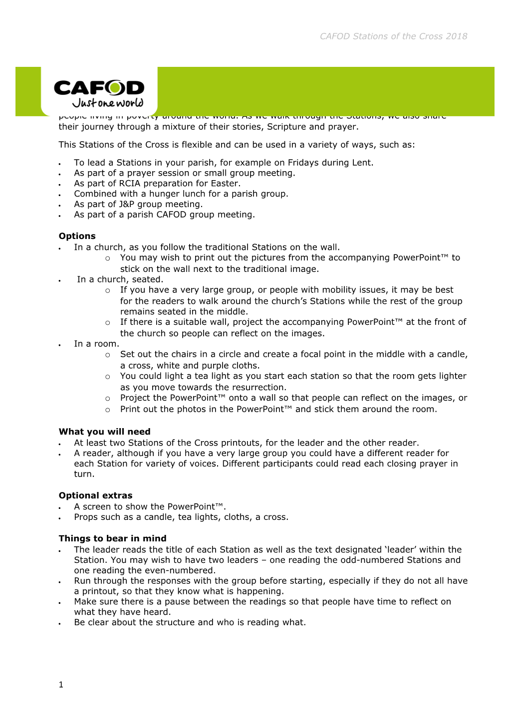 Stations of the Cross - Lent 2018 Leader S Notes