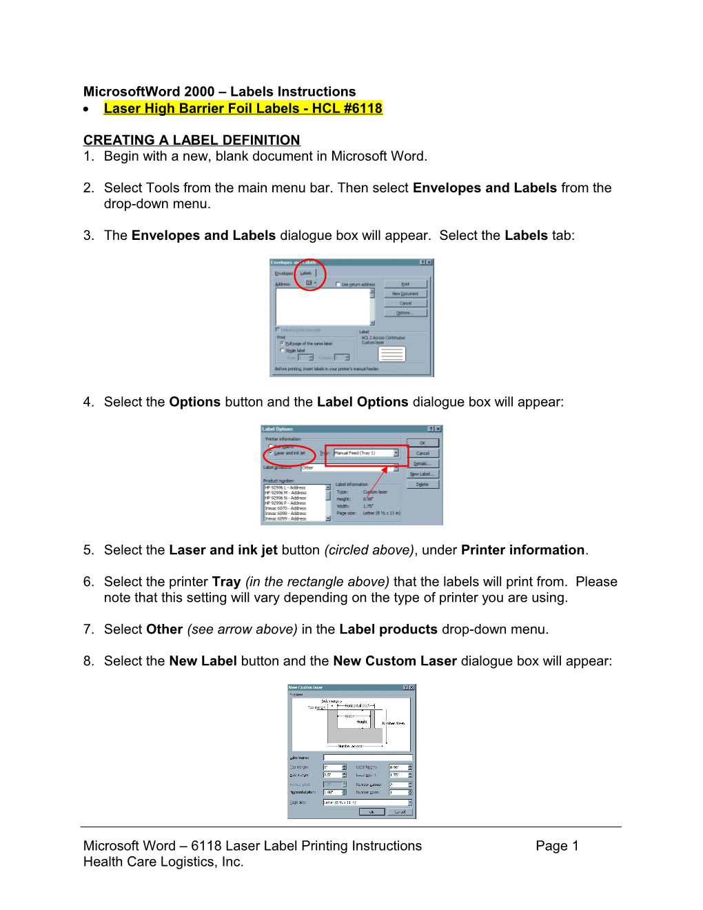 Microsoft Word 2000 Label Printing Instructions