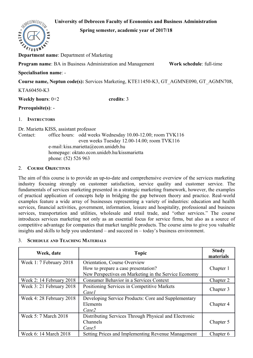 Spring Semester, Academic Year of 2017/18