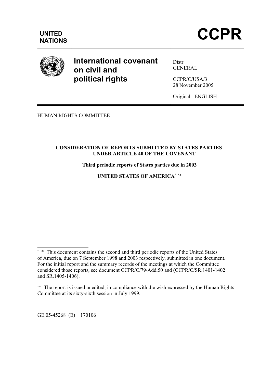 Consideration of Reports Submitted by States Parties Under Article40 of the Covenant