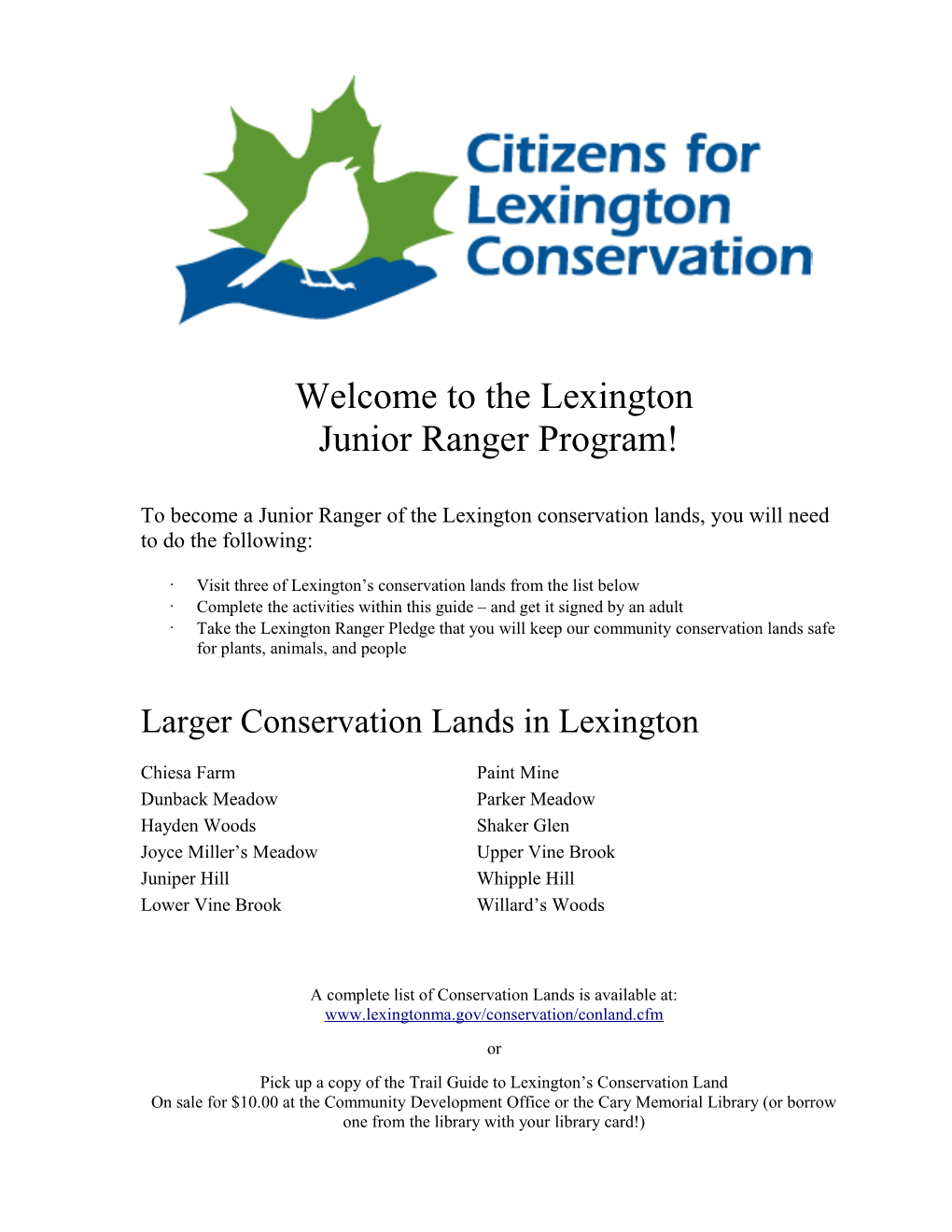 Welcome to the Junior Ranger Program