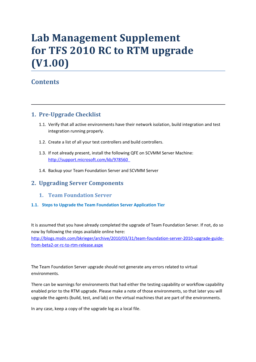 Lab Management Supplement Fortfs2010 RC to RTM Upgrade(V1.00)