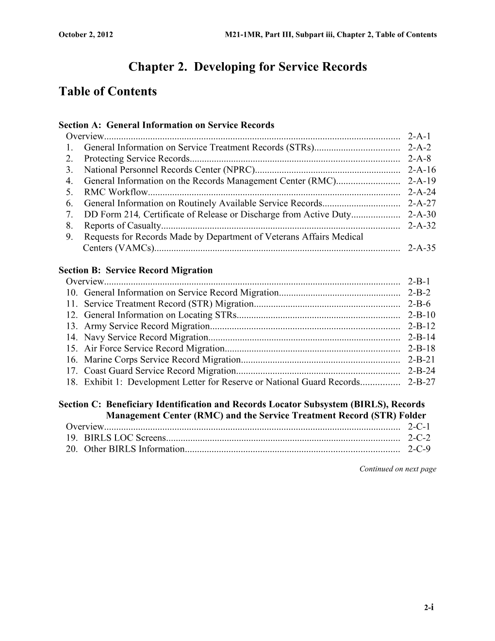 Chapter 2 Developing for Service Records - Table of Contents