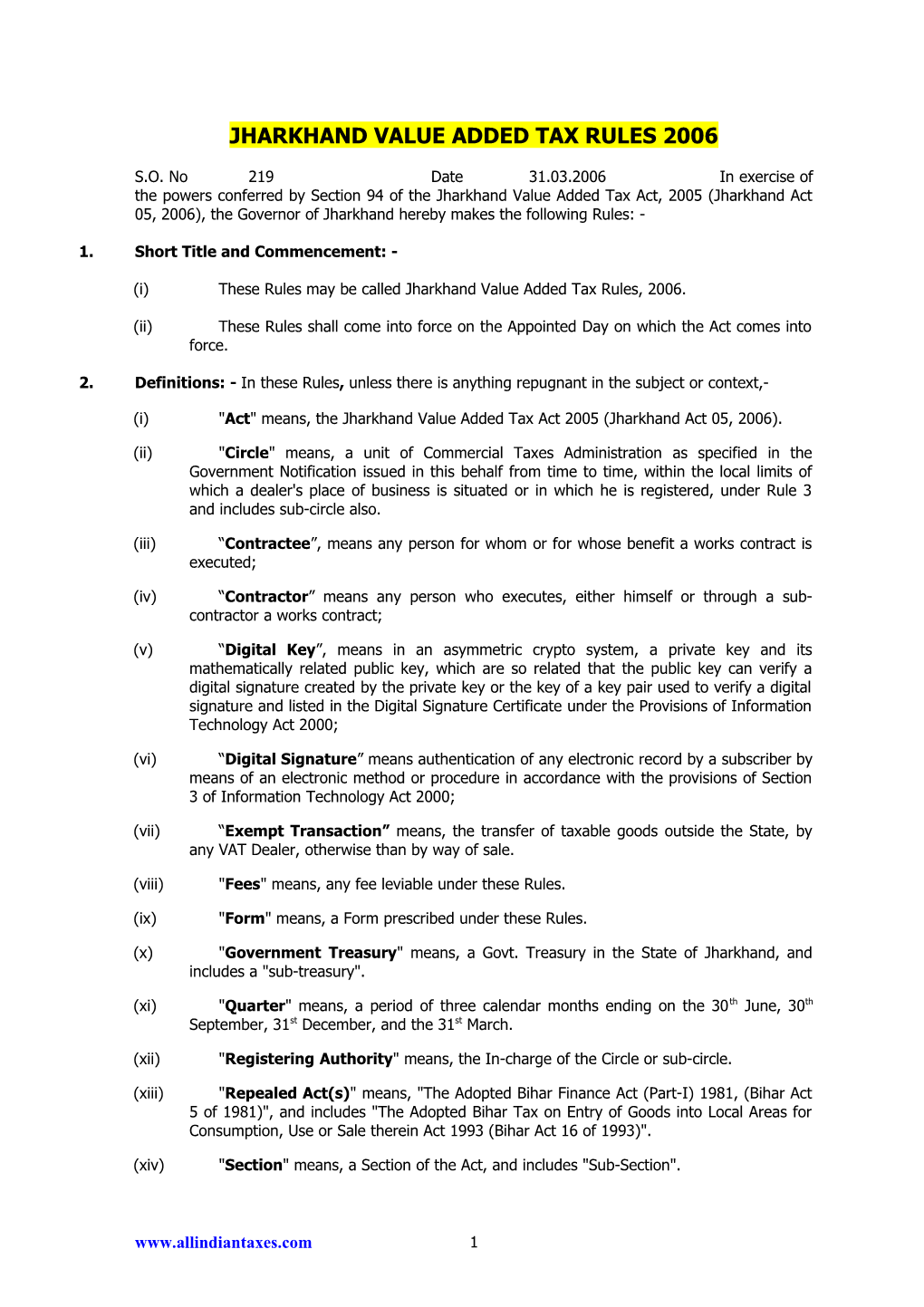 Jharkhand Value Added Tax Rules 2006