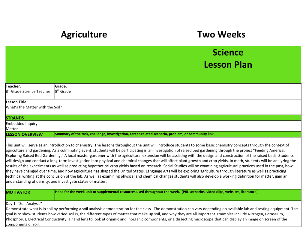 Agriculture Two Weeks