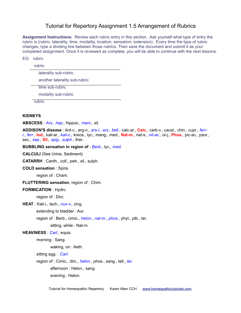 Tutorial for Repertory Assignment 1.5 Arrangement of Rubrics