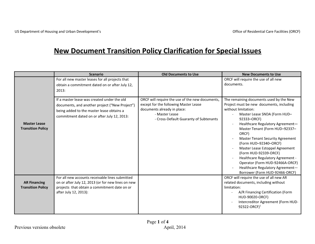 New Document Transition Policy Clarification for Special Issues