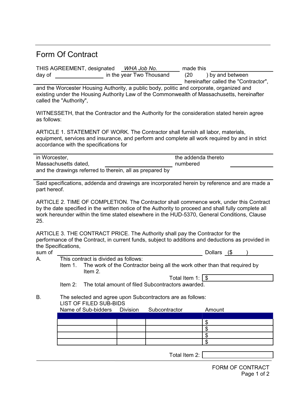 Article 4. Contract Documents.The Contract Shall Consist of the Following Component Parts