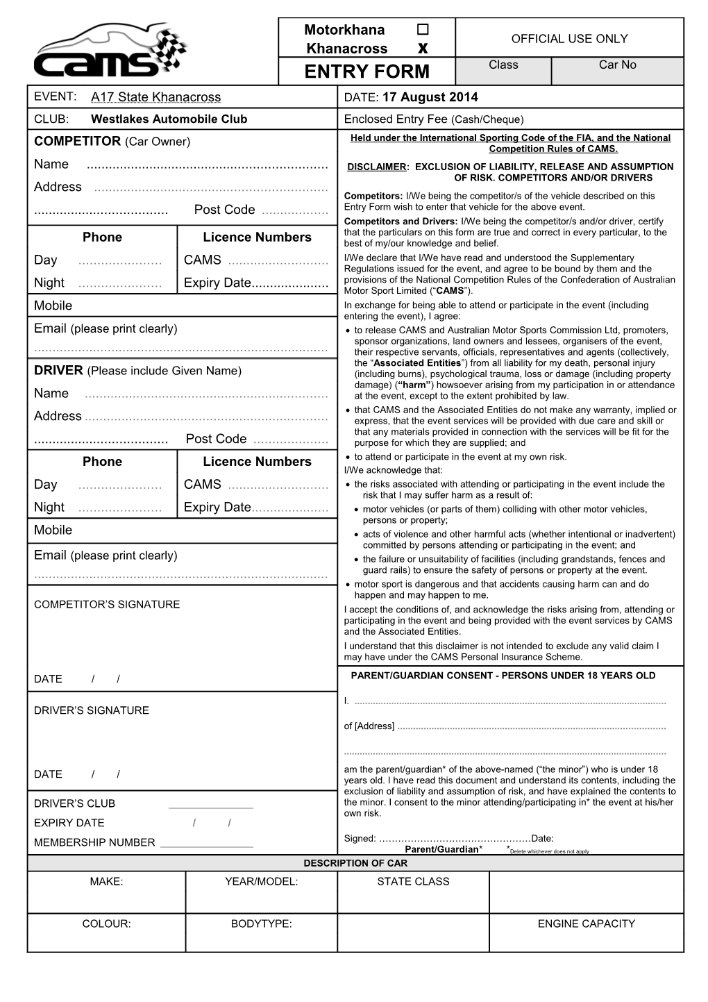 WAC Khanacross Entry Form