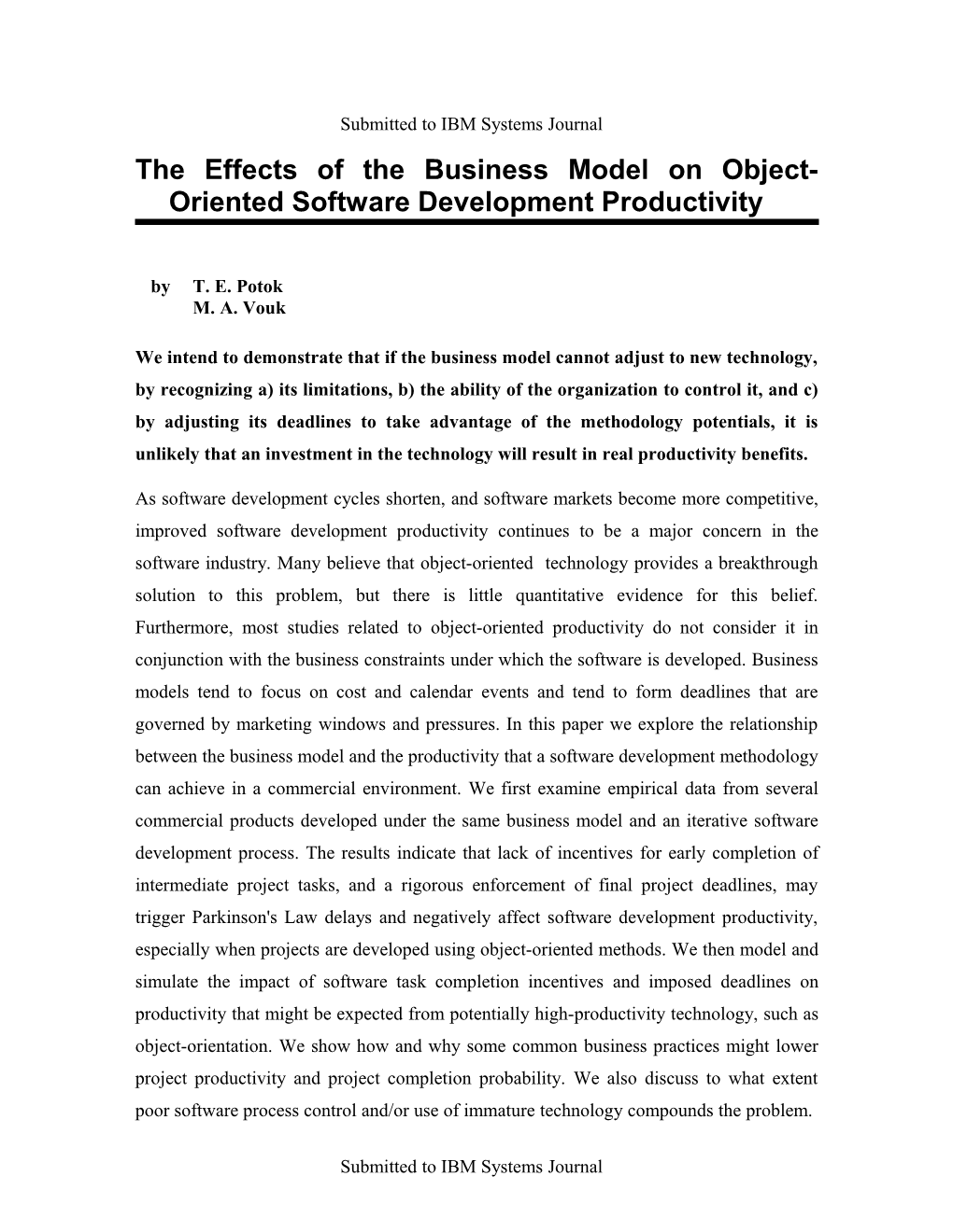 The Effects of the Business Model on Object-Oriented Software Development Productivity