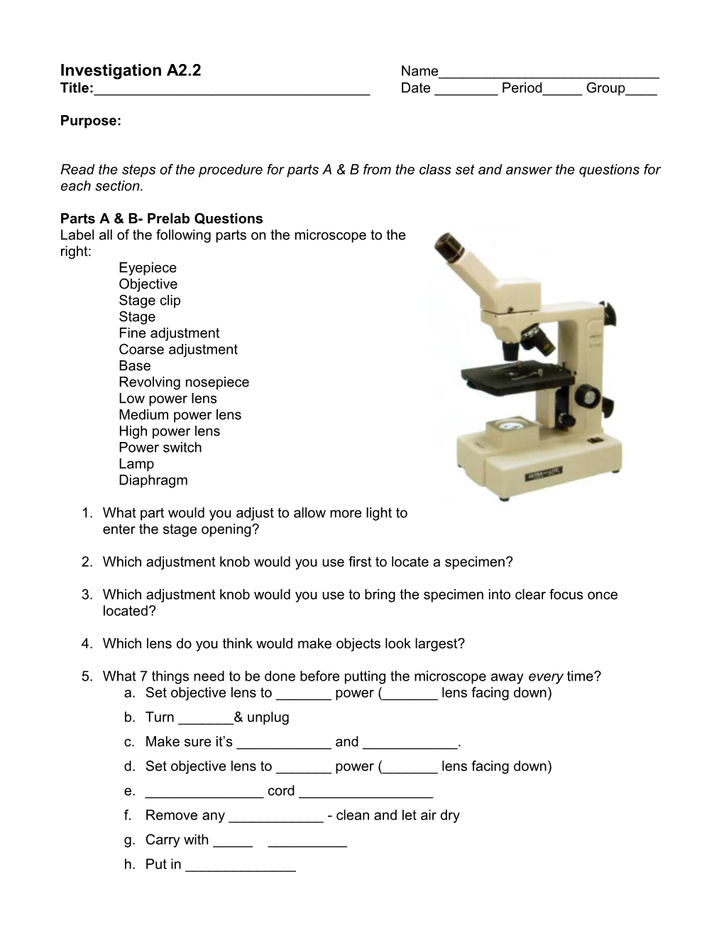 Parts a & B- Prelab Questions