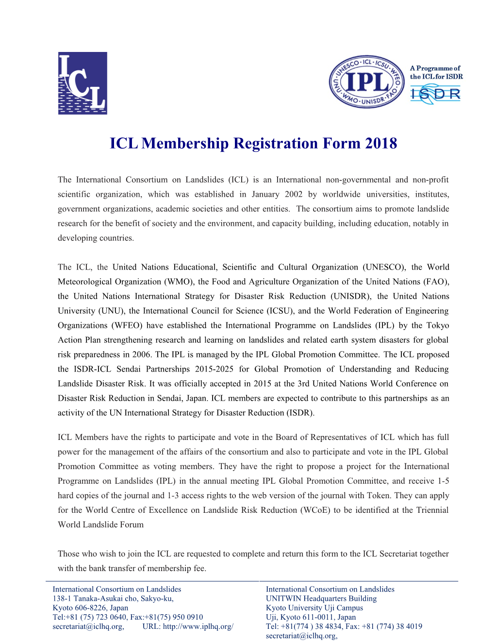 Iclmembership Registration Form 2018