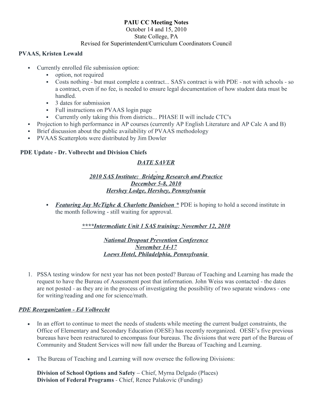 PAIU CC Meeting Notes