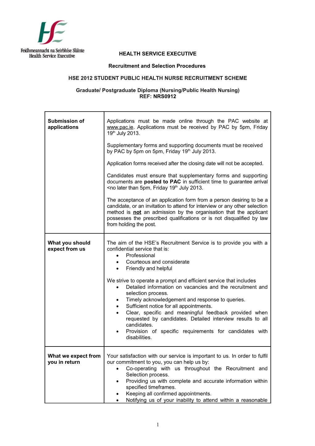 Hse 2012 Student Public Health Nurse Recruitment Scheme