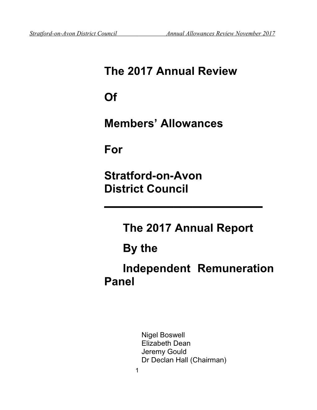 Stratford-On-Avon District Councilannual Allowances Review November 2017