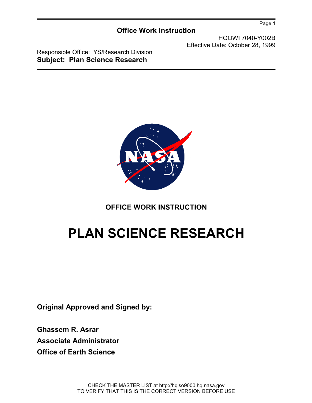 Plan Science Research