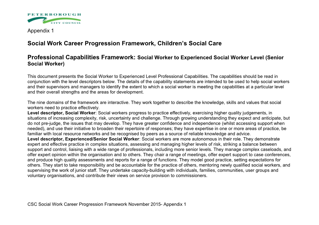Social Work Career Progression Framework, Children S Social Care