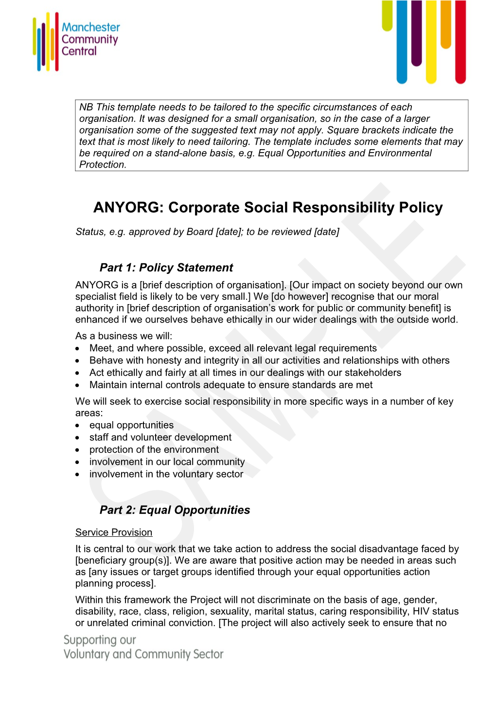 ANYORG: Corporate Social Responsibility Policy