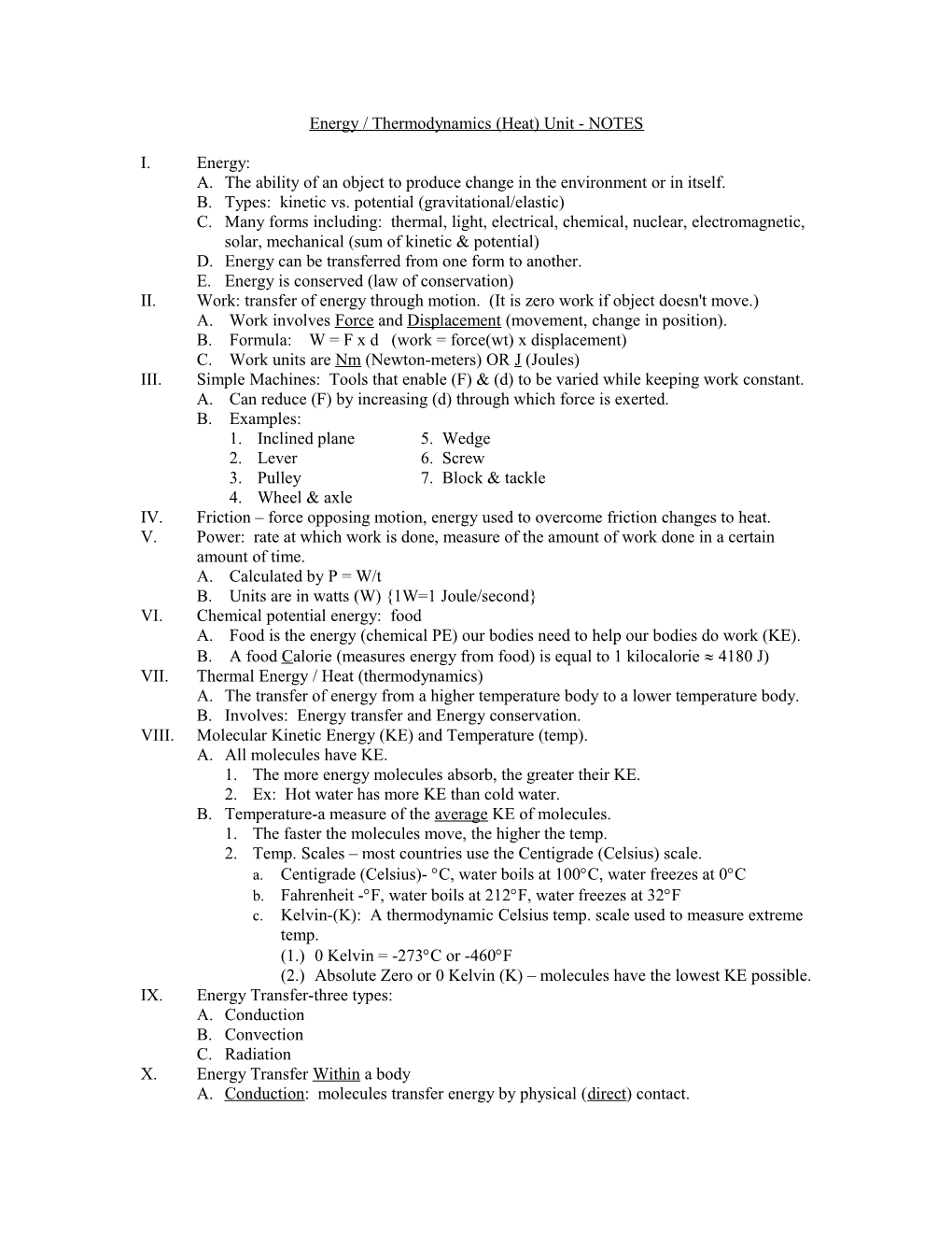 Heat (Thermodynamics) Unit