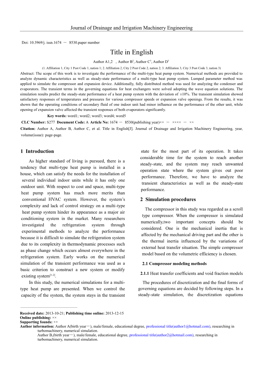 Journal of Drainage and Irrigation Machinery Engineering