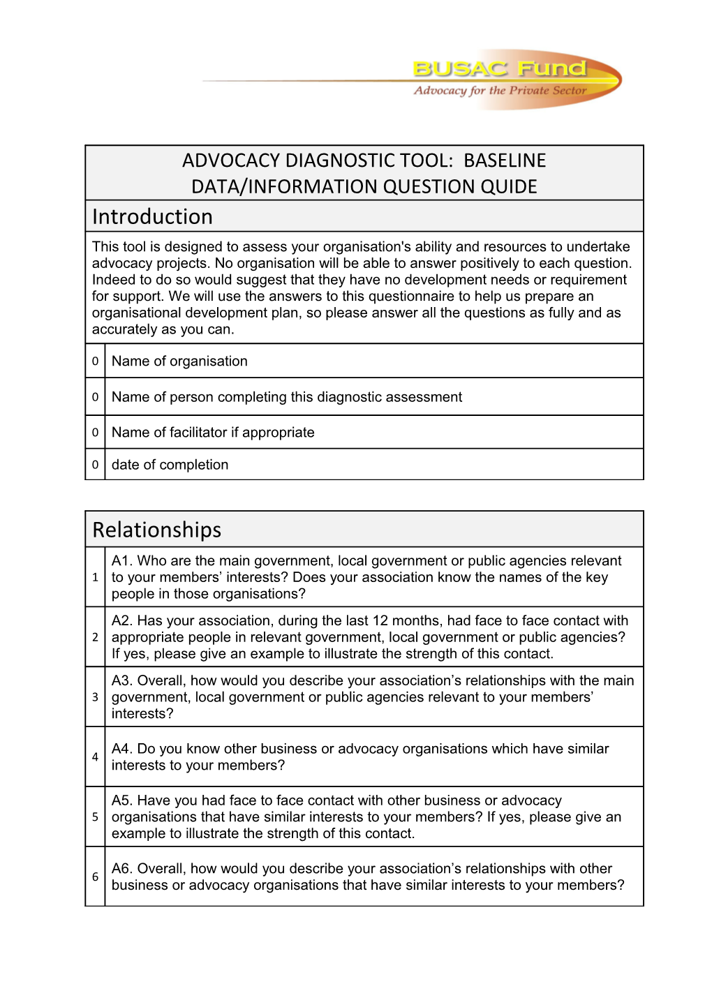 Note: This Serves Only As a Guide to Help You Structure Your Responses Ahead of Administering