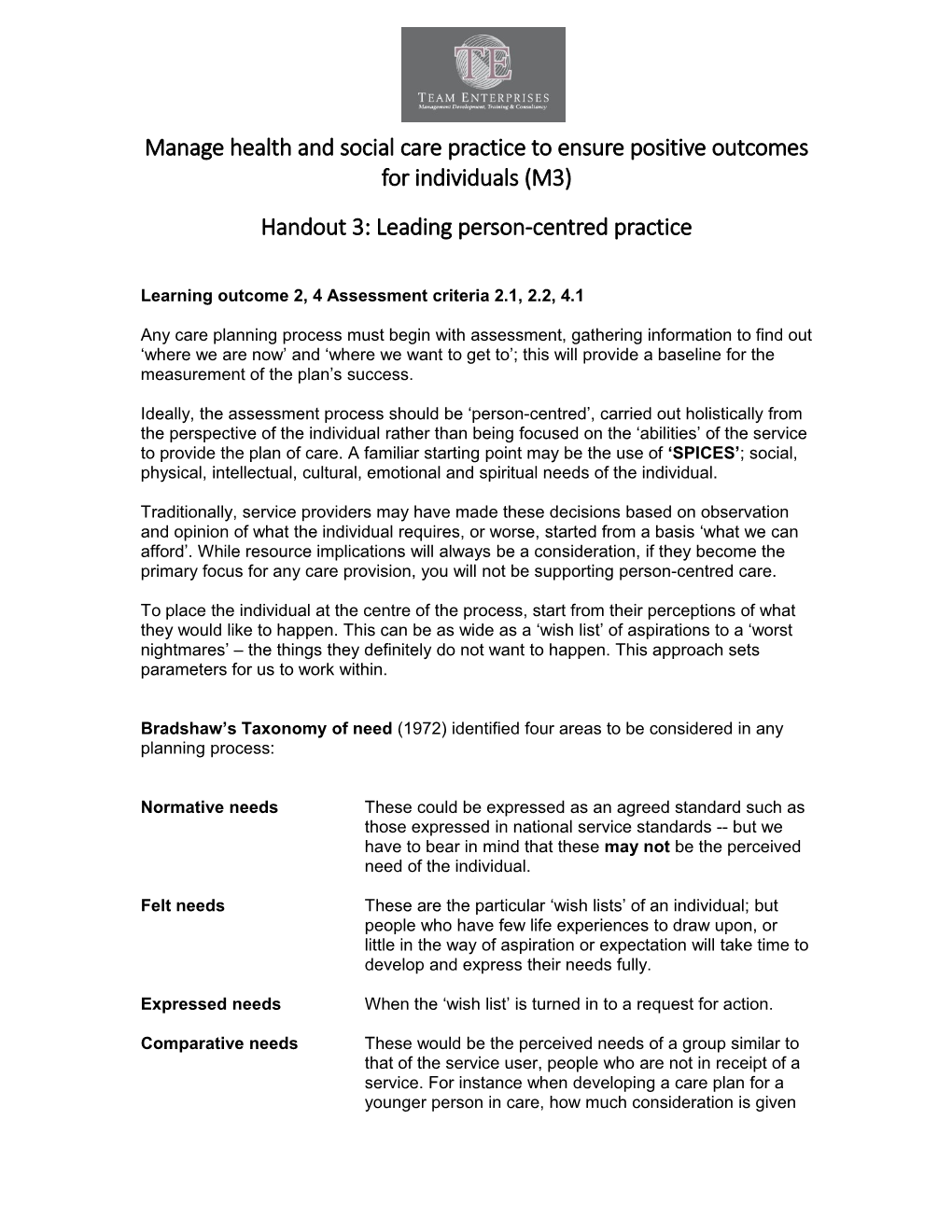 Unit 513: Manage Health and Social Care Practice to Ensure Positive Outcomes for Individuals