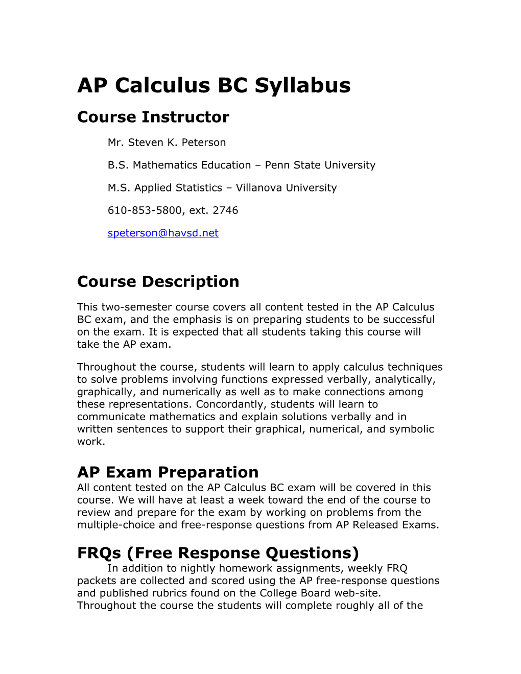 AP Calculus BC Syllabus