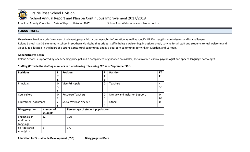 Principal: Brandy Chevalierdate of Report: October 2017School Plan Website