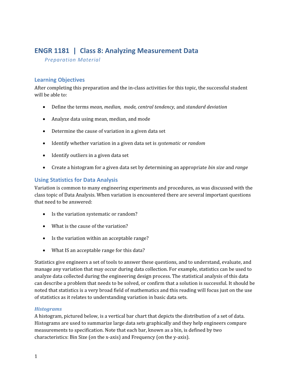 ENGR 1181 Class 8: Analyzing Measurement Datapreparation Material
