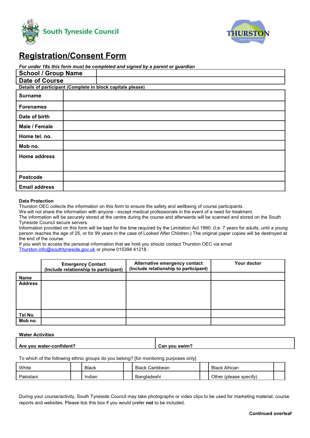 For Under 18S This Form Must Be Completed and Signed by a Parent Or Guardian
