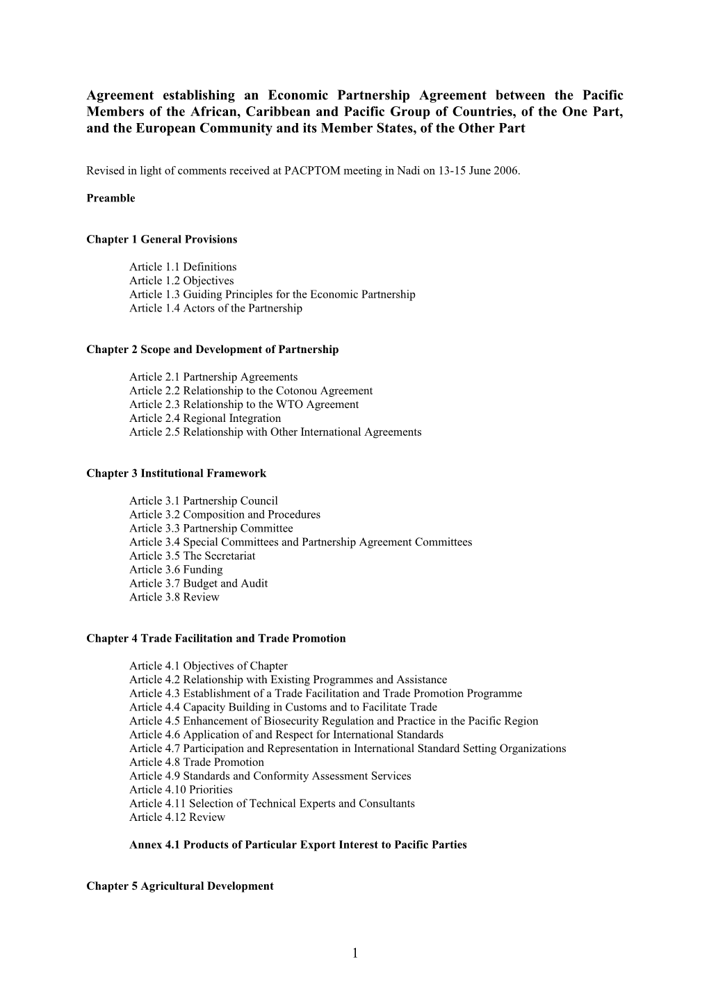 Agreement Establishing an Economic Partnership Agreement Between the Pacific Members Of