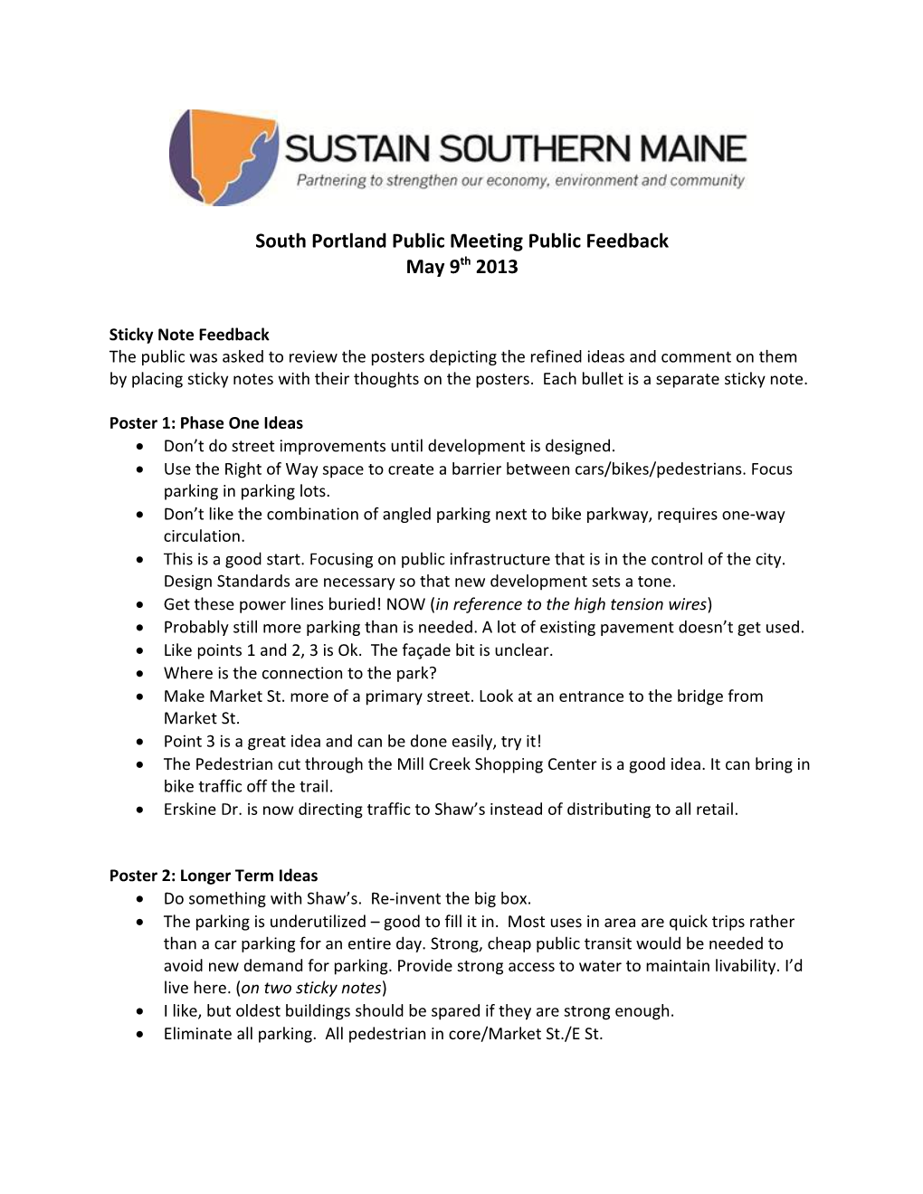 South Portland Public Meeting Public Feedback