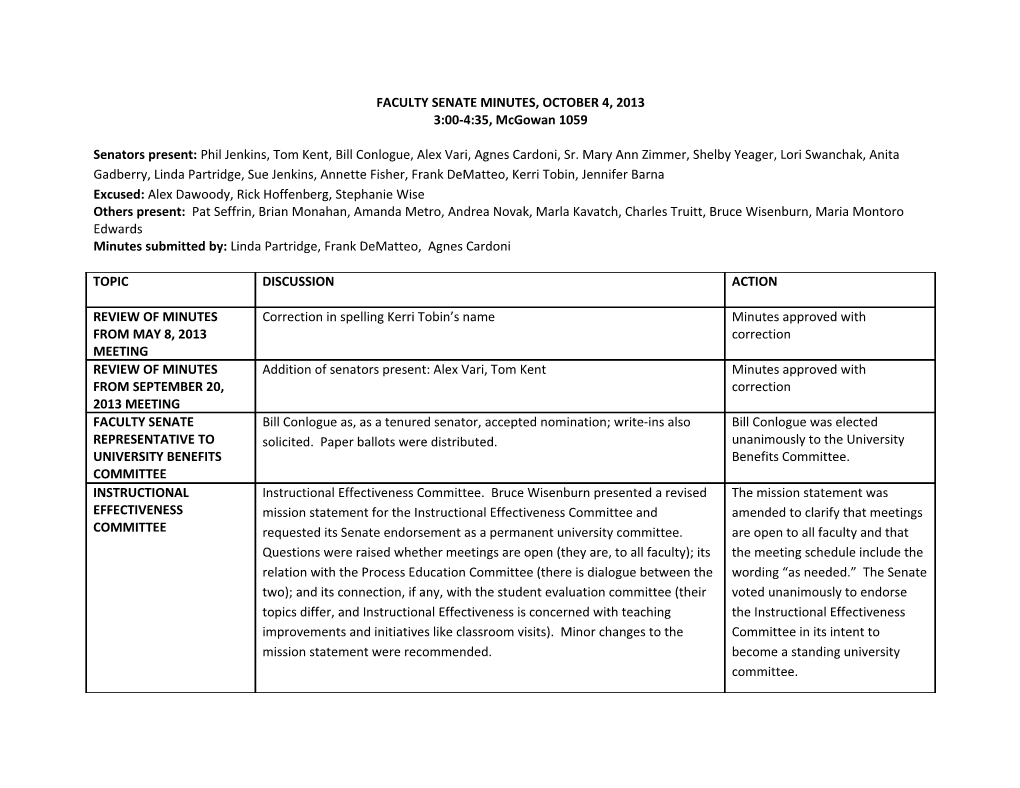 Faculty Senate Minutes, October 4, 2013