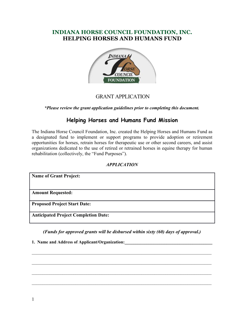 Indiana Standardbred Association Grant Request for 2010