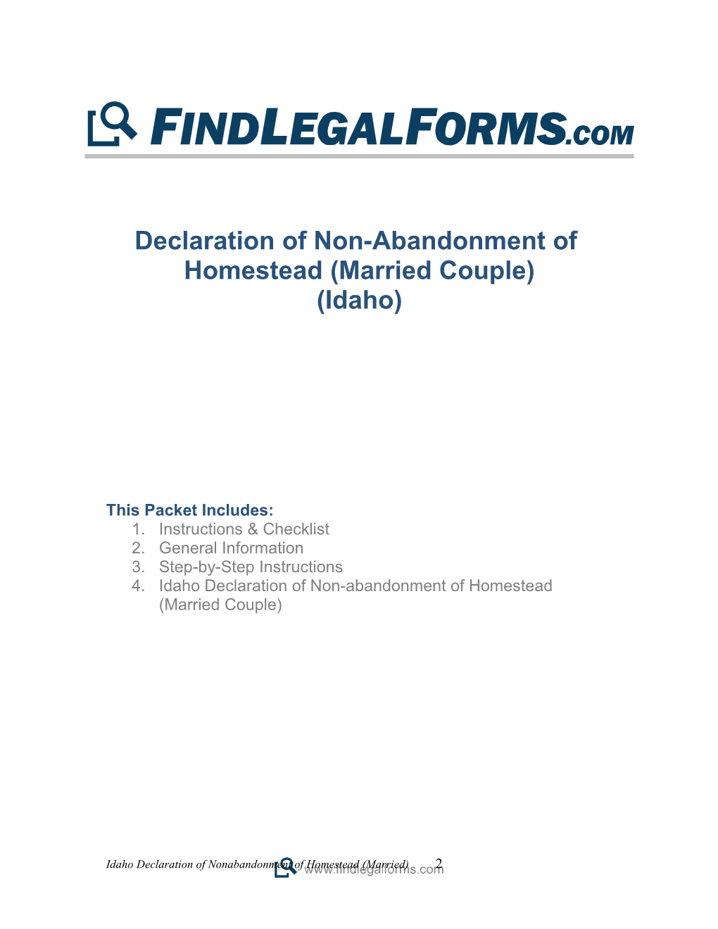 Declaration of Non-Abandonment of Homestead (Married) Idaho
