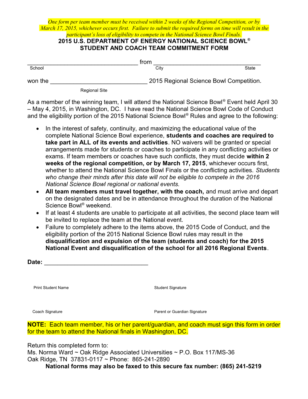 2015 U.S. Department of Energy National Science Bowl