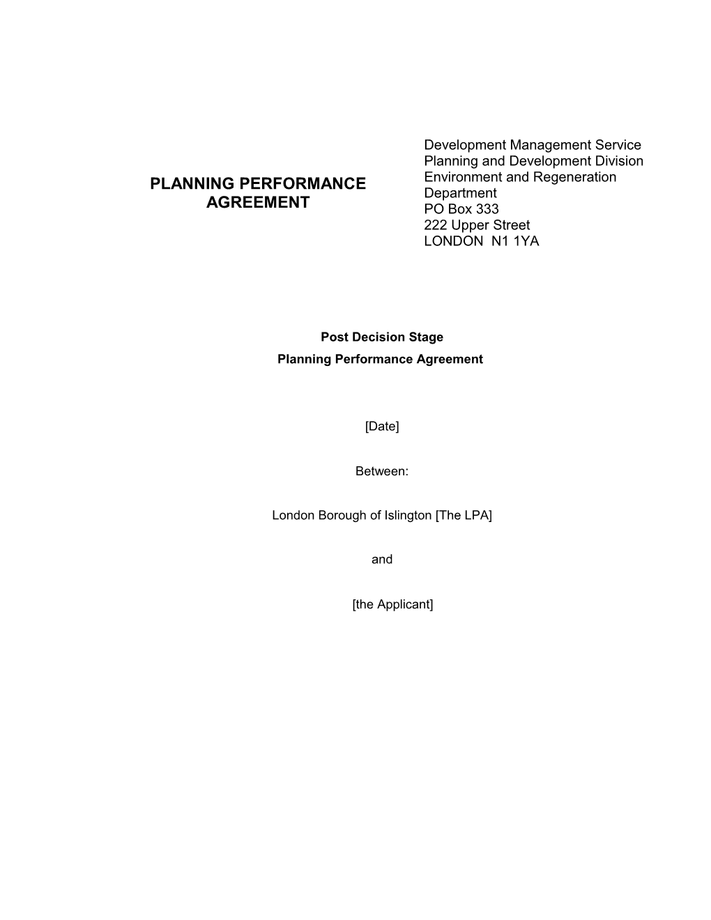 Template Post Decision Stage Planning Performance Agreement (April 2016)