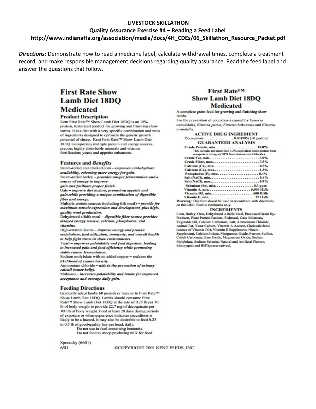 Quality Assurance Exercise #4 Reading a Feed Label