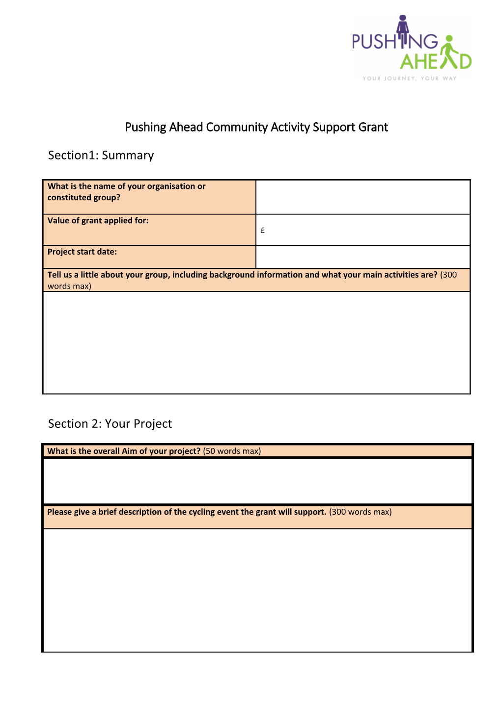 Pushing Ahead Community Activity Support Grant