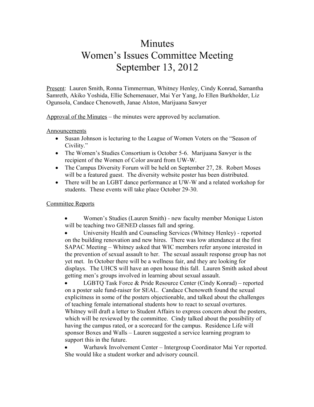 Women S Issues Committee Meeting