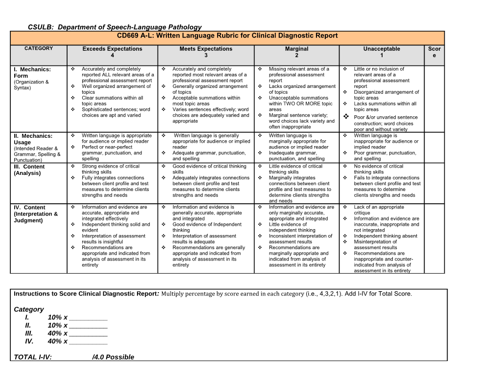 CD669 All Clinics: Diagnostic Report Rubric