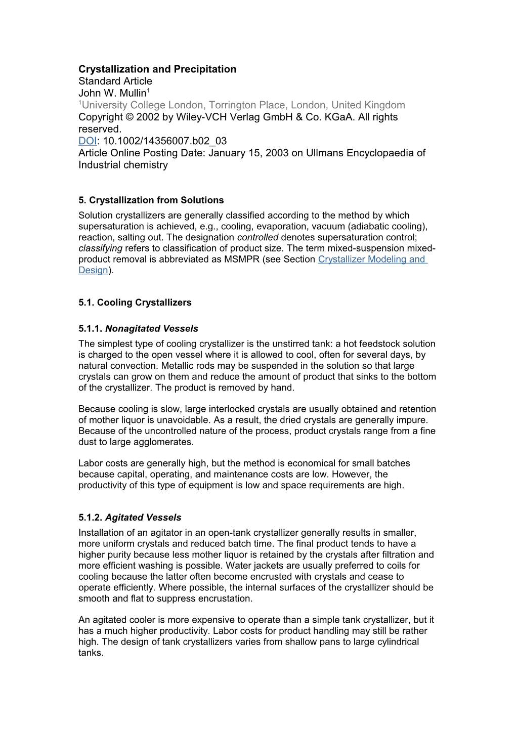 Crystallization and Precipitation