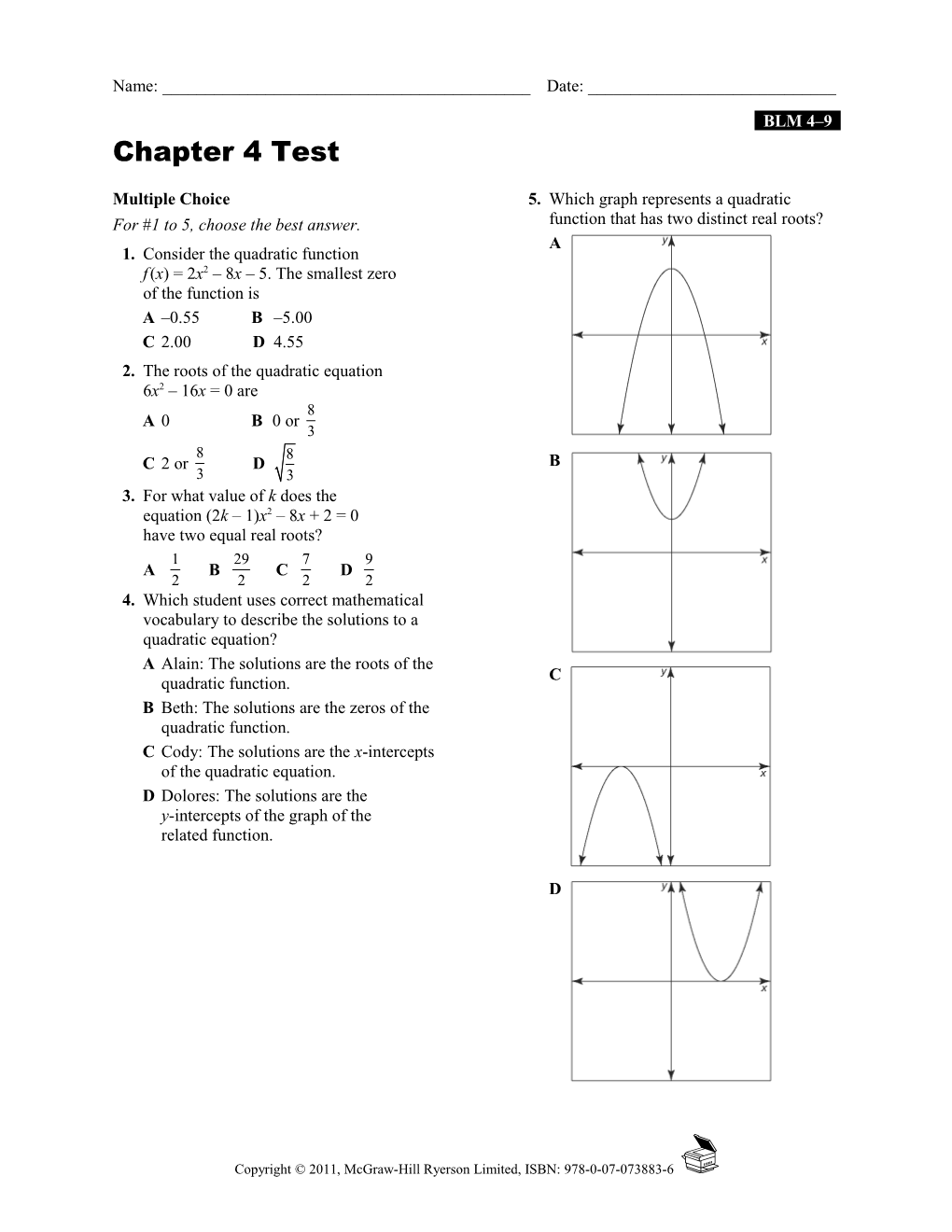 For #1 to 5, Choose the Best Answer