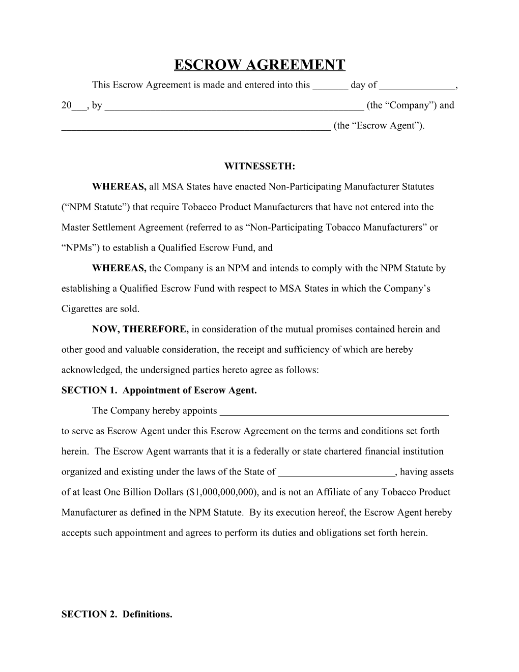 2015.10.1 Proposed Revised Model Escrow Agreement (CLEAN) (00765873;1)