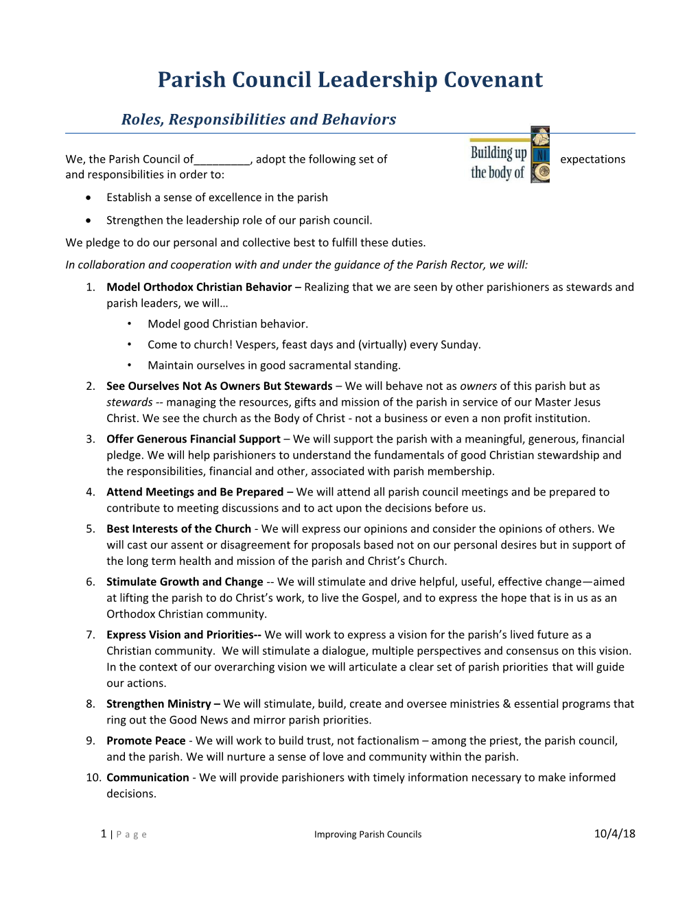 Parish Council Leadership Covenant