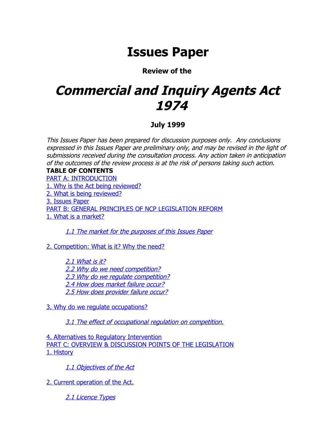Commercial and Inquiry Agents Act 1974