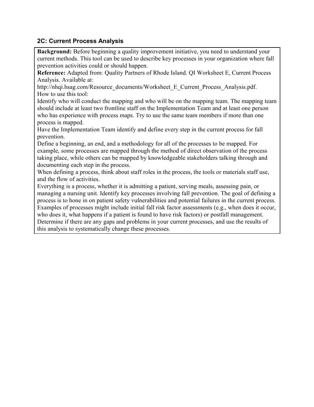 2C: Current Process Analysis