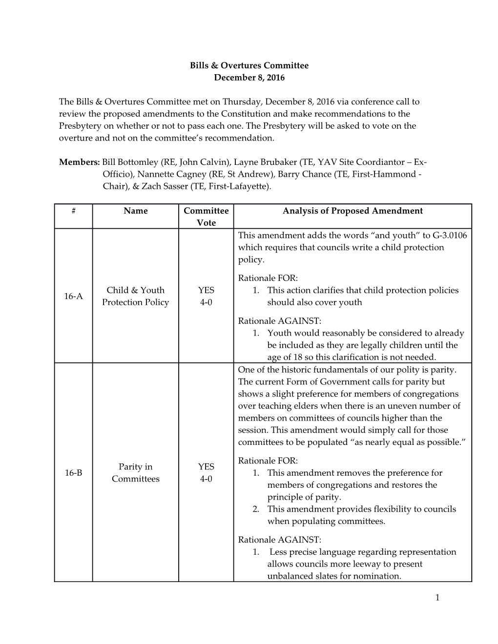 Bills & Overtures Committee