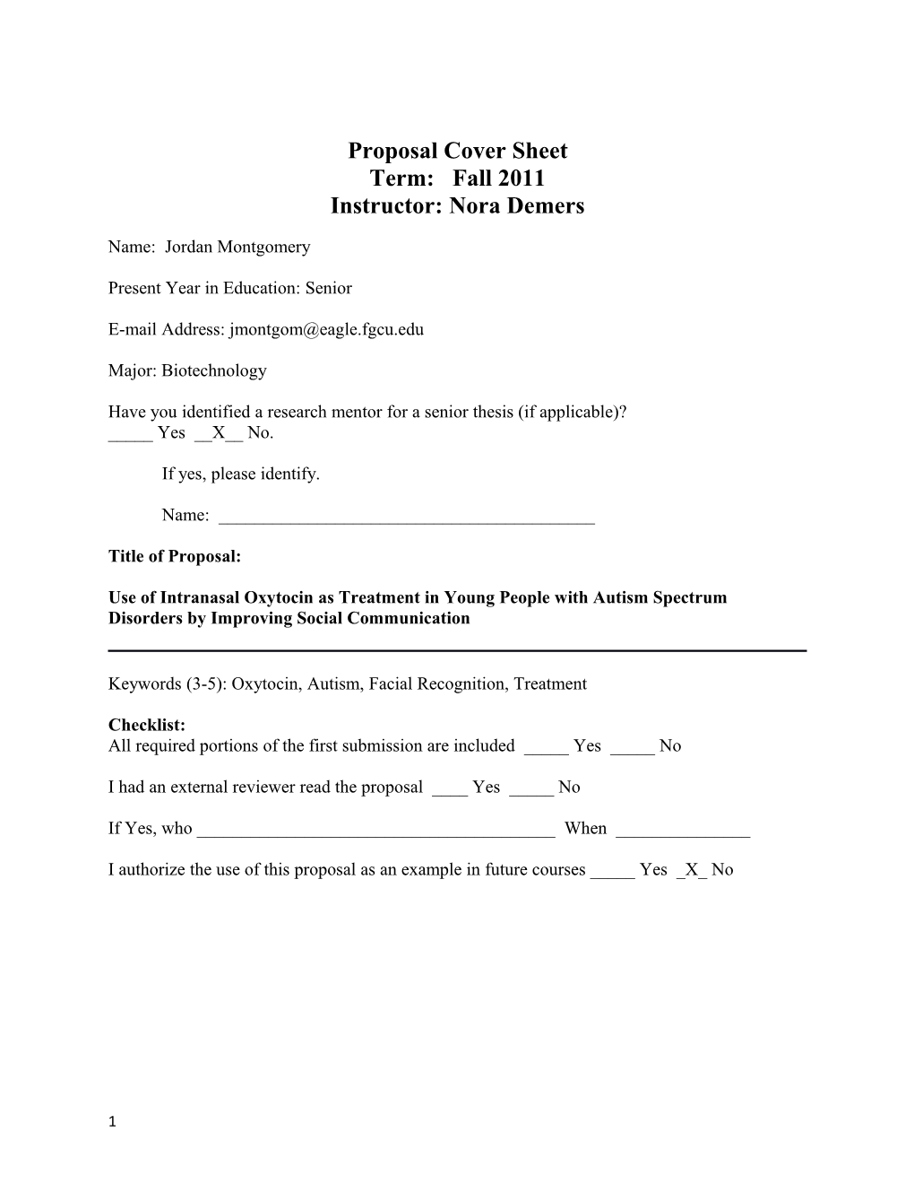 Proposal Cover Sheet